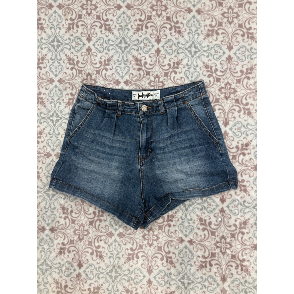 Indigo Rein High Rise Pleated Denim Shorts Medium Wash Size 9 Waist 29